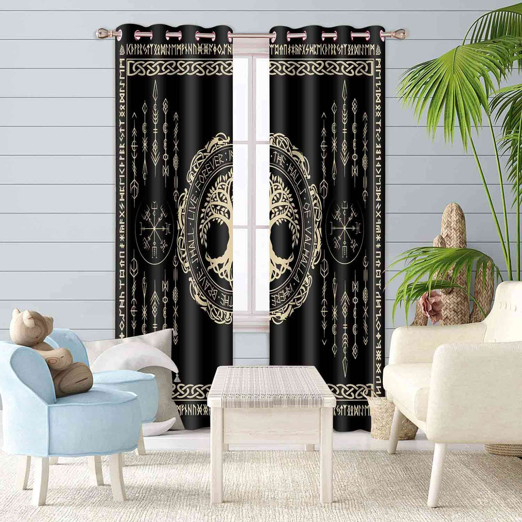 Nordic Vikings Curtains, Tree of Life Curtains, 42x84inches, 2 Panels