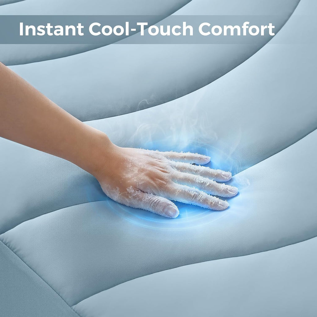Cooling Mattress Pad King Size for Hot Sleepers Pillow Top Cover | Dusty Blue 78x80 Inches Ultra Soft Mattress
