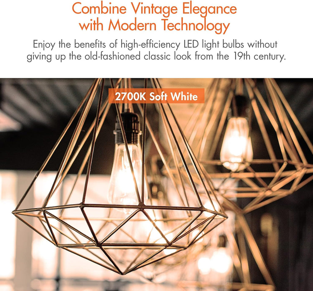 Vintage LED Edison Bulbs 60W Equivalent, Soft White 2700K, 4 Pack