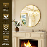 30 Inch Round Mirror - Circle Mirrors Wall Decor, Modern Hanging Vanity Mirror, Matte Gold Circle Decorative Wall Mirror