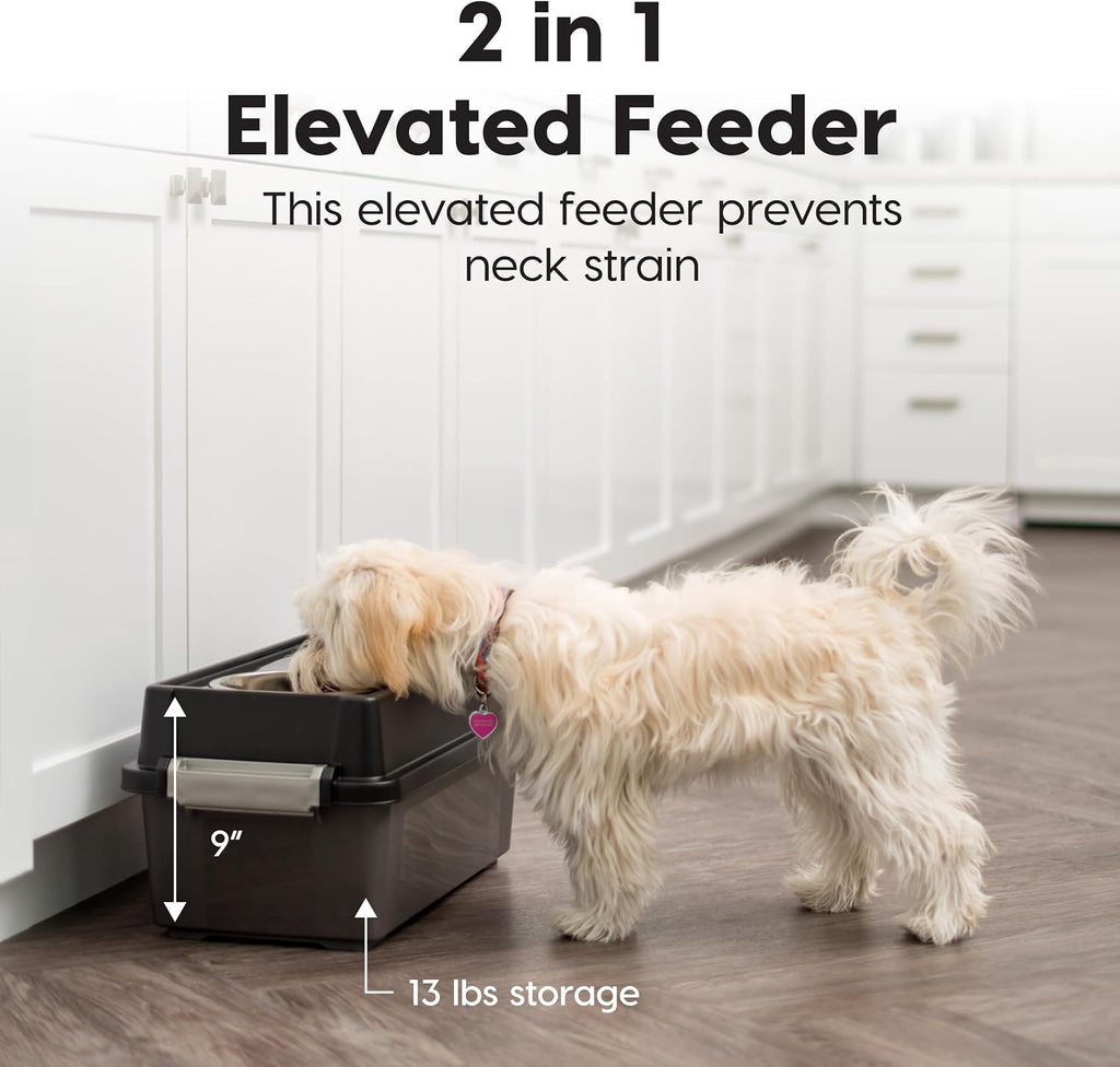 USA Elevated Dog Bowls 9" H, up to 13 lb Storage, Black, Made in USA