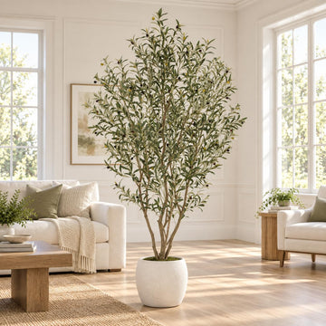 8FT Artificial Olive Tree, Faux Olive Tree with Realistic Leaves and Olive Fruits, Tall Fake Olive Tree for Indoor
