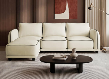 104 Inch L Shaped Modular Sectional Sofa, 4 Seater Modern Cloud Chenille Comfy Couch with Movable Ottoman & 3 Back