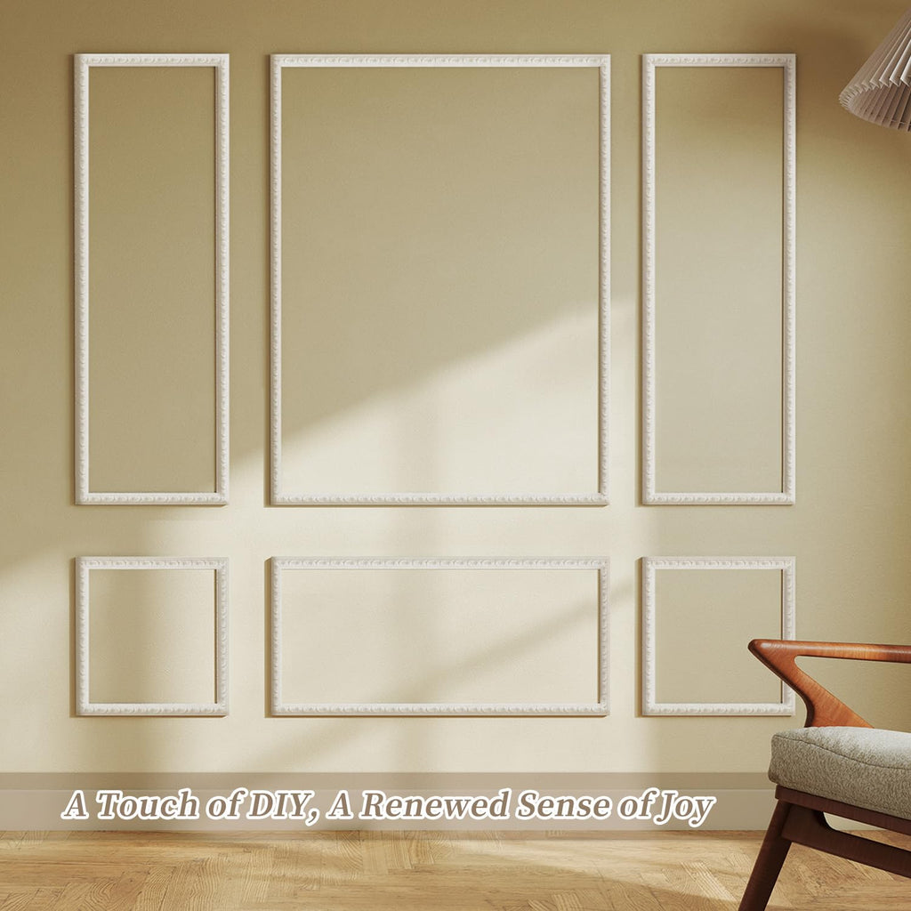 Peel and Stick Wall Molding Kit, 6 Pre-Cut Wainscoting Panels, White