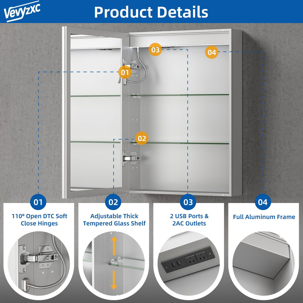 30x26 LED Medicine Cabinet Mirror with Lights