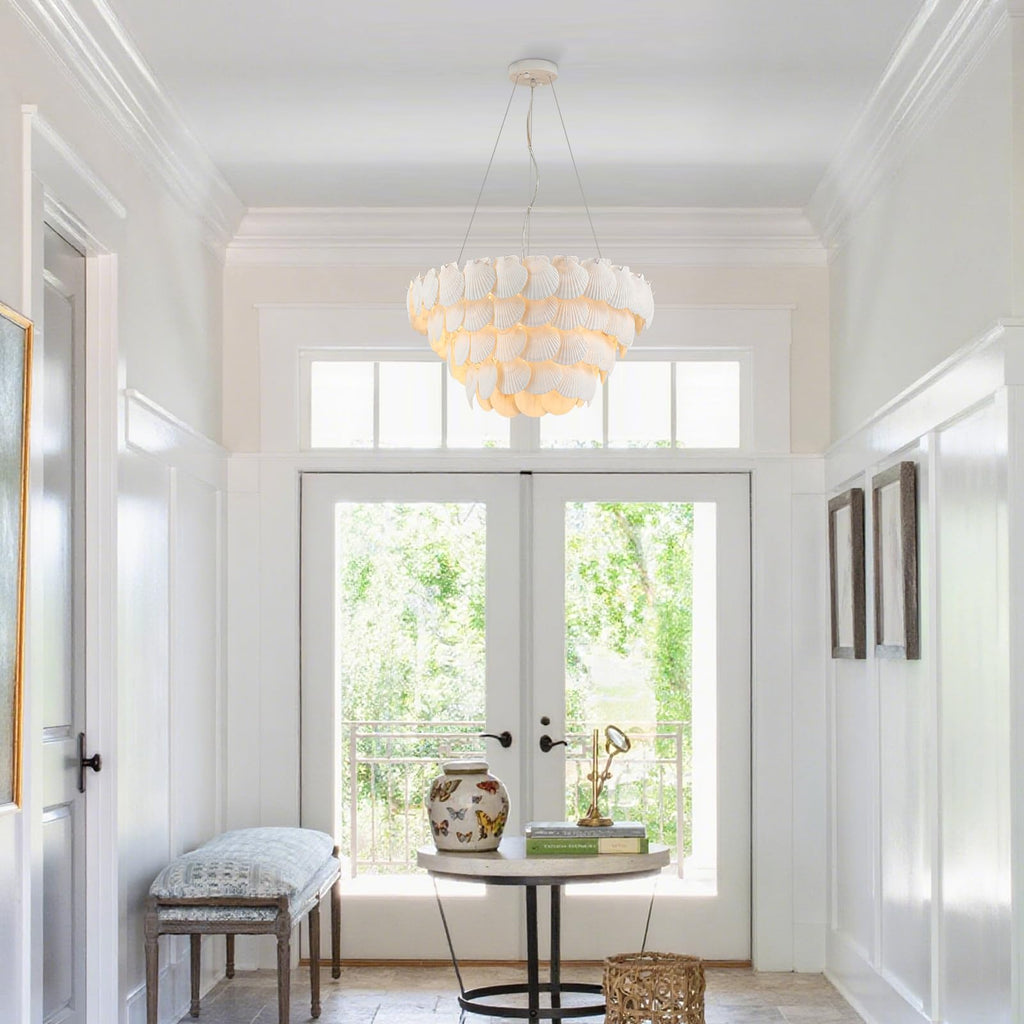 Dia 22.5 inche, 7-Light Natural Shell Chandelier for Foyer, Coastal Dining Room Light, Large Pendant Chandelier