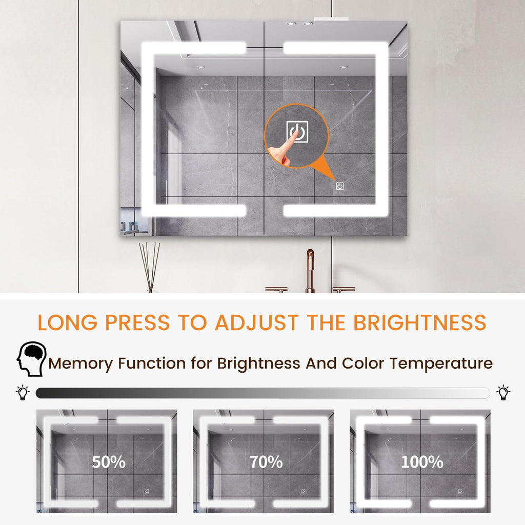 Bathroom Medicine Cabinet with Mirror & LED Lights, Wall Mount Bathroom Mirror with Storage, Built-in Power Outlets