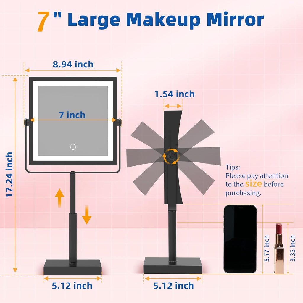 Makeup Mirror with Lights, 4000mAh Rechargeable Magnifying Mirror with Light, 1X/7X, Height Adjustable