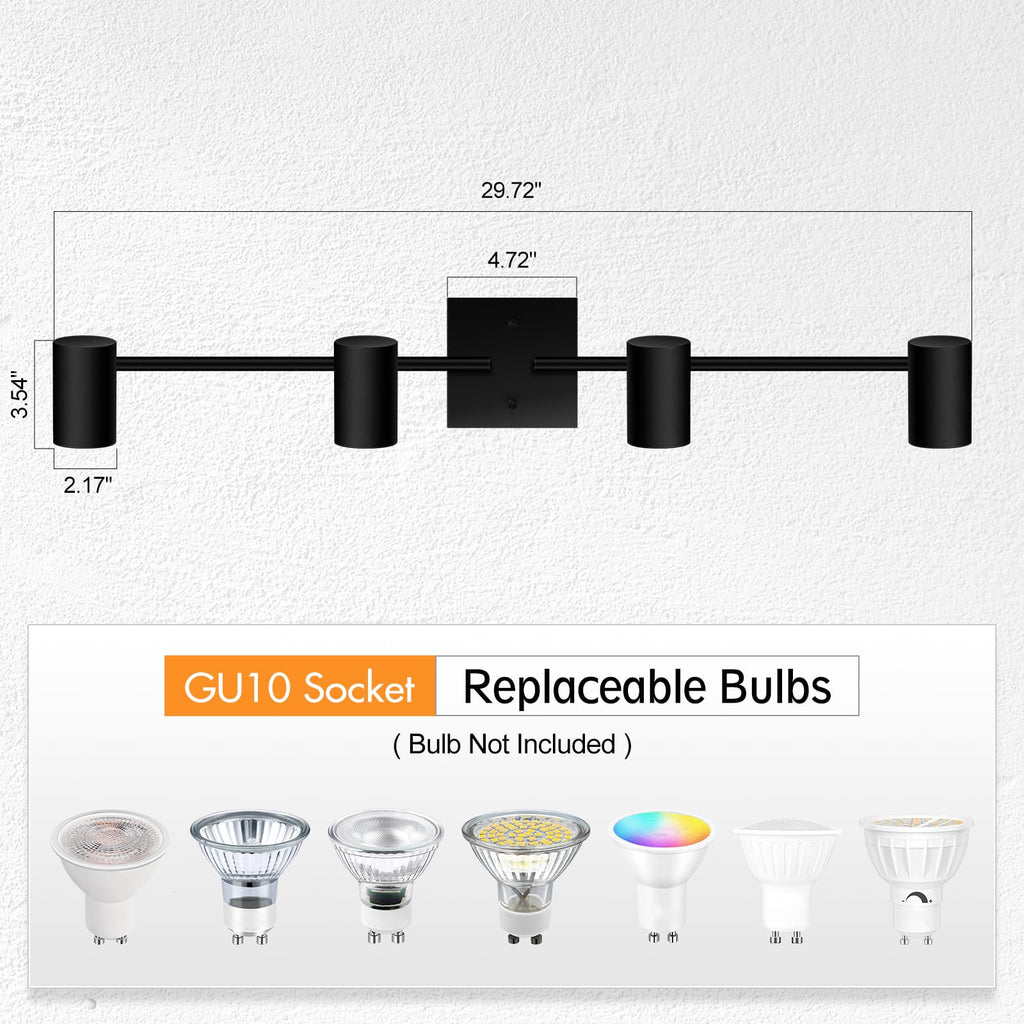 4 Light Track Lighting Fixtures Ceiling, Matte Black Track Lights Ceiling with Flexibly Rotatable Light Heads, Modern