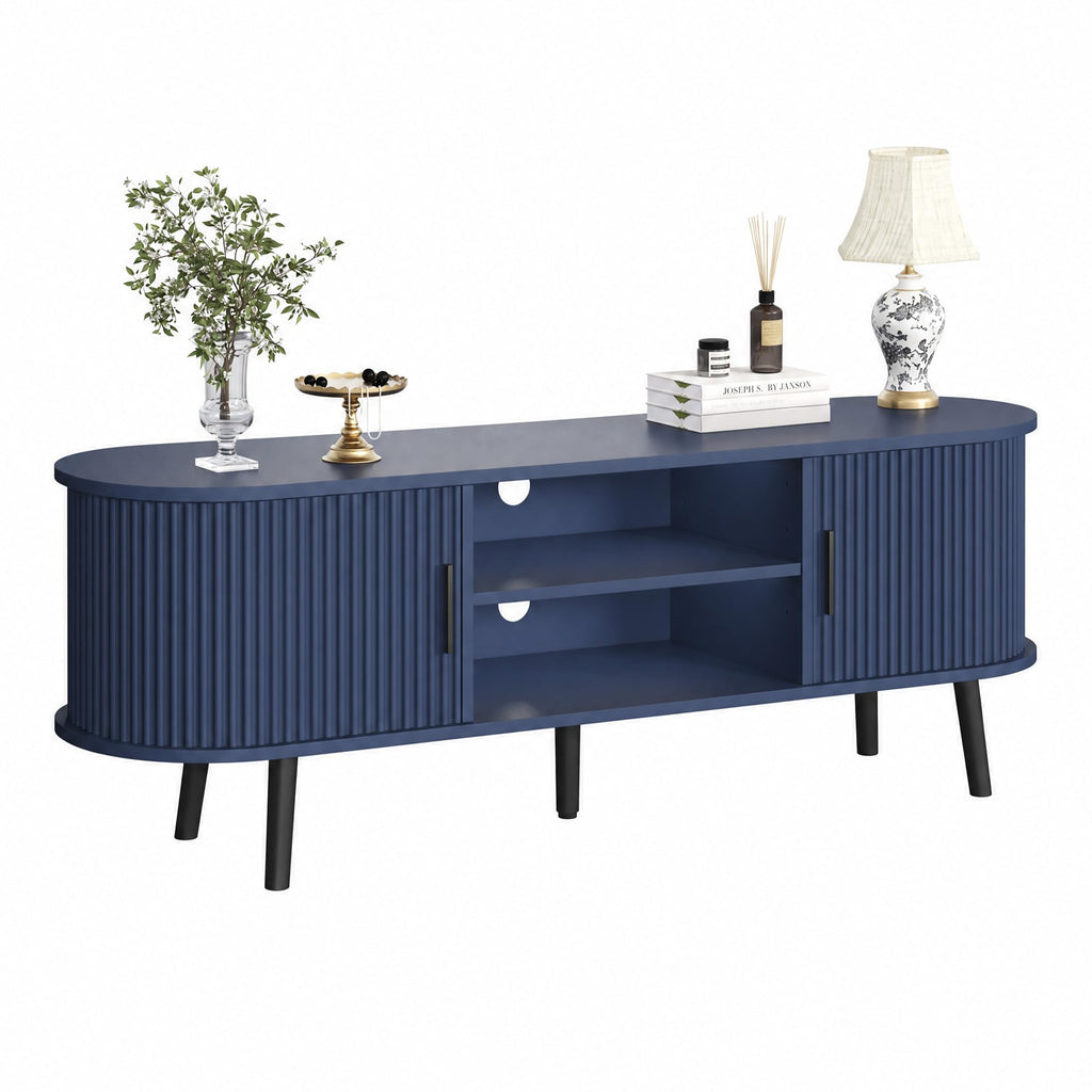 54" Mid Century Modern TV Stand with Fluted Sliding Doors
