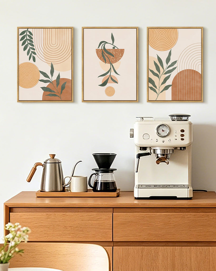 Brown Boho Wall Art Framed Botanical Mid Century Modern Wall Painting Neutral Bohemain Sage Decor for Farmhouse