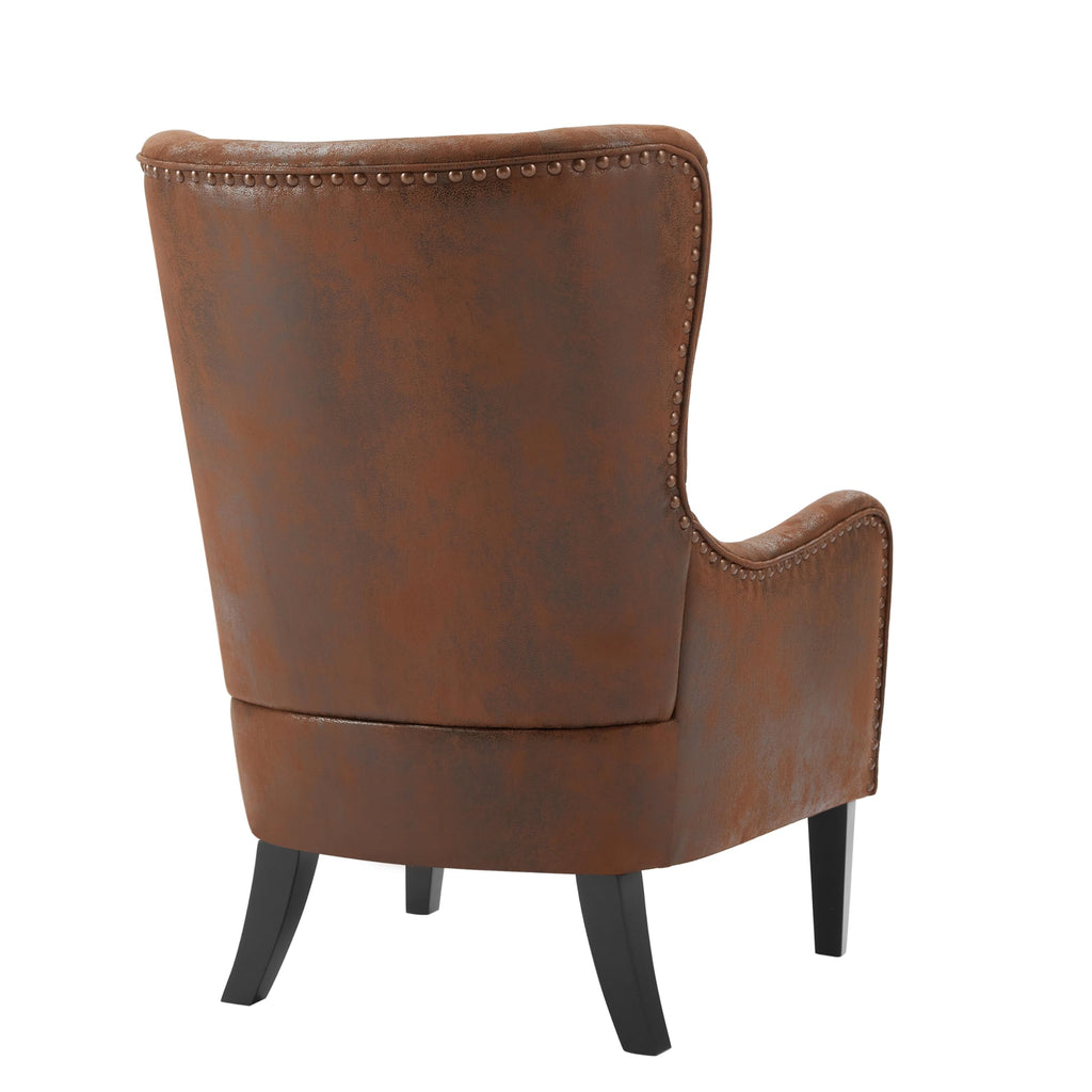 Mid-Century Modern Wingback Chairs, Accent Club Chair with Nailhead Trim, Faux Leather Armchair Sofa Reading Single