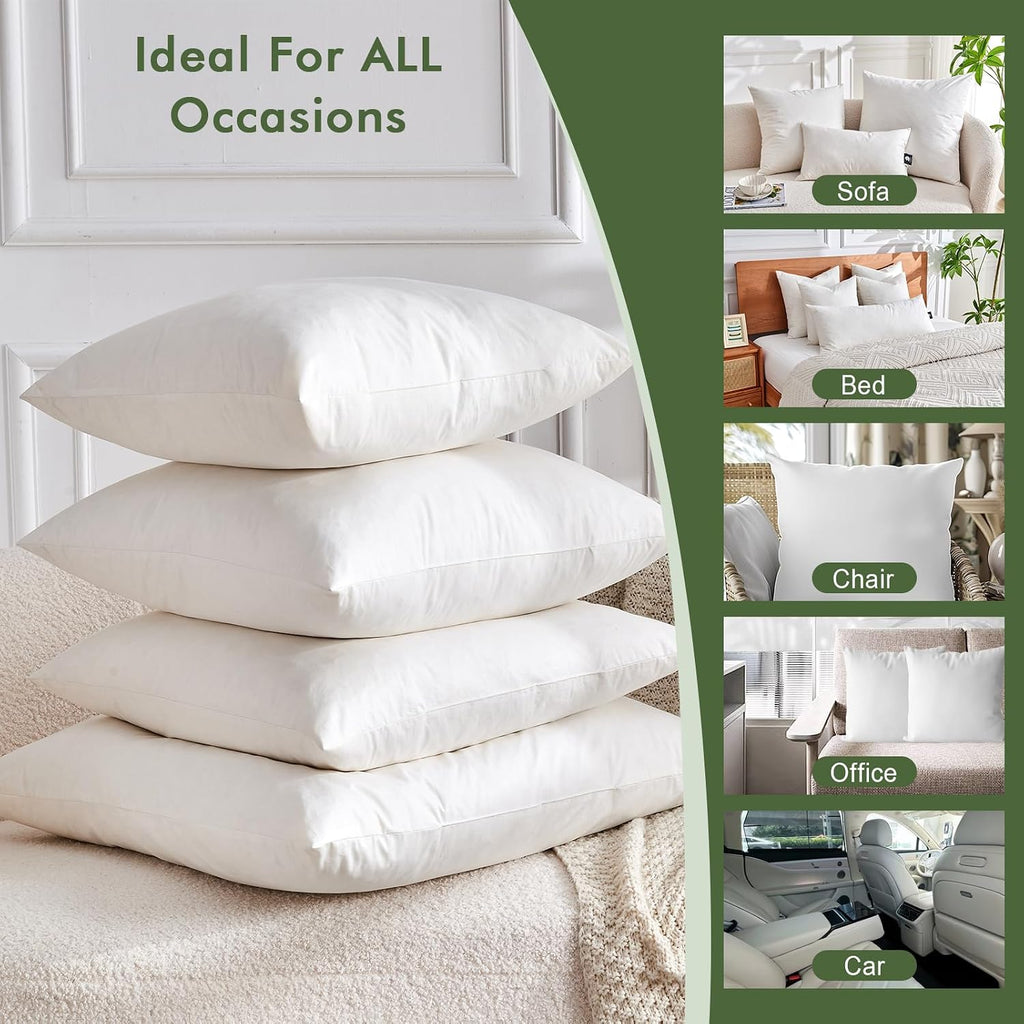 Ogranic Feather Down Lumbar Pillow Insert 12x20, White - Set of 4