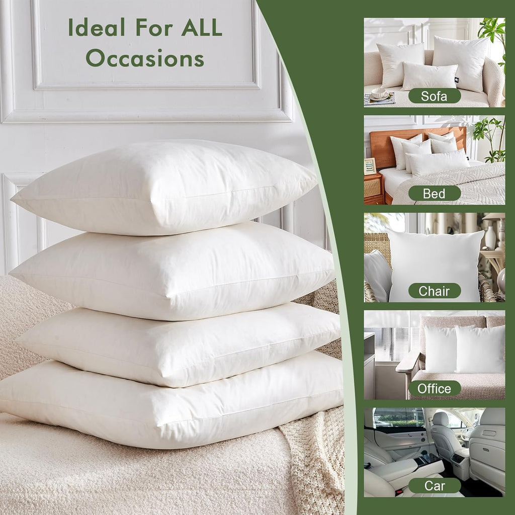 Ogranic Feather Down Lumbar Pillow Insert 12x20, White - Set of 2