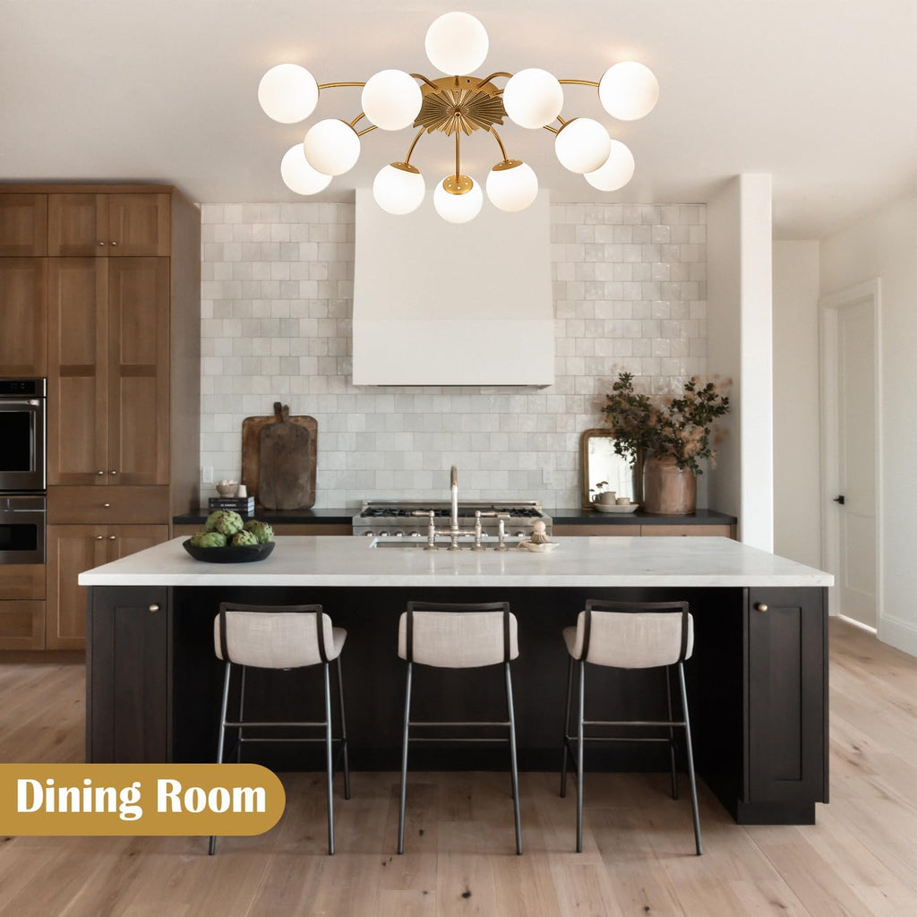 12-Light Milk Glass Pendant Light, 40" Sputnik Bubble Glass Chandelier Light Fixture, Hand Blown Semi Flush Mount