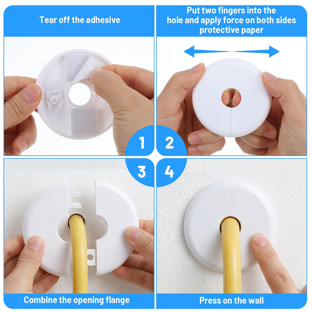 3 Pcs White Wall Split Flange 0.67in (17mm), Self-Adhesive Round Escutcheon Plate, Abs Hole Cover Buckle for Water
