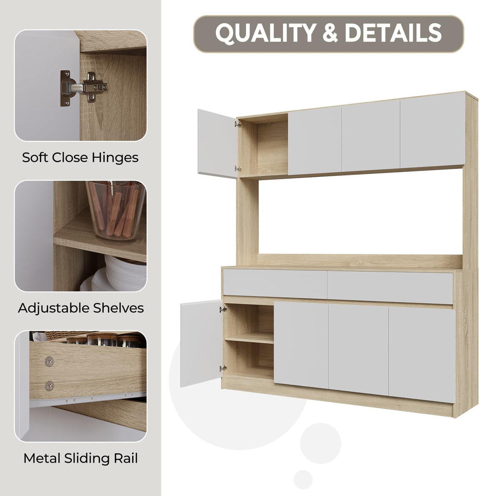 Kitchen Hutch Storage Cabinet, 63" W Large Pantry Cabinets with Microwave Oven Countertop, Freestanding Kitchen