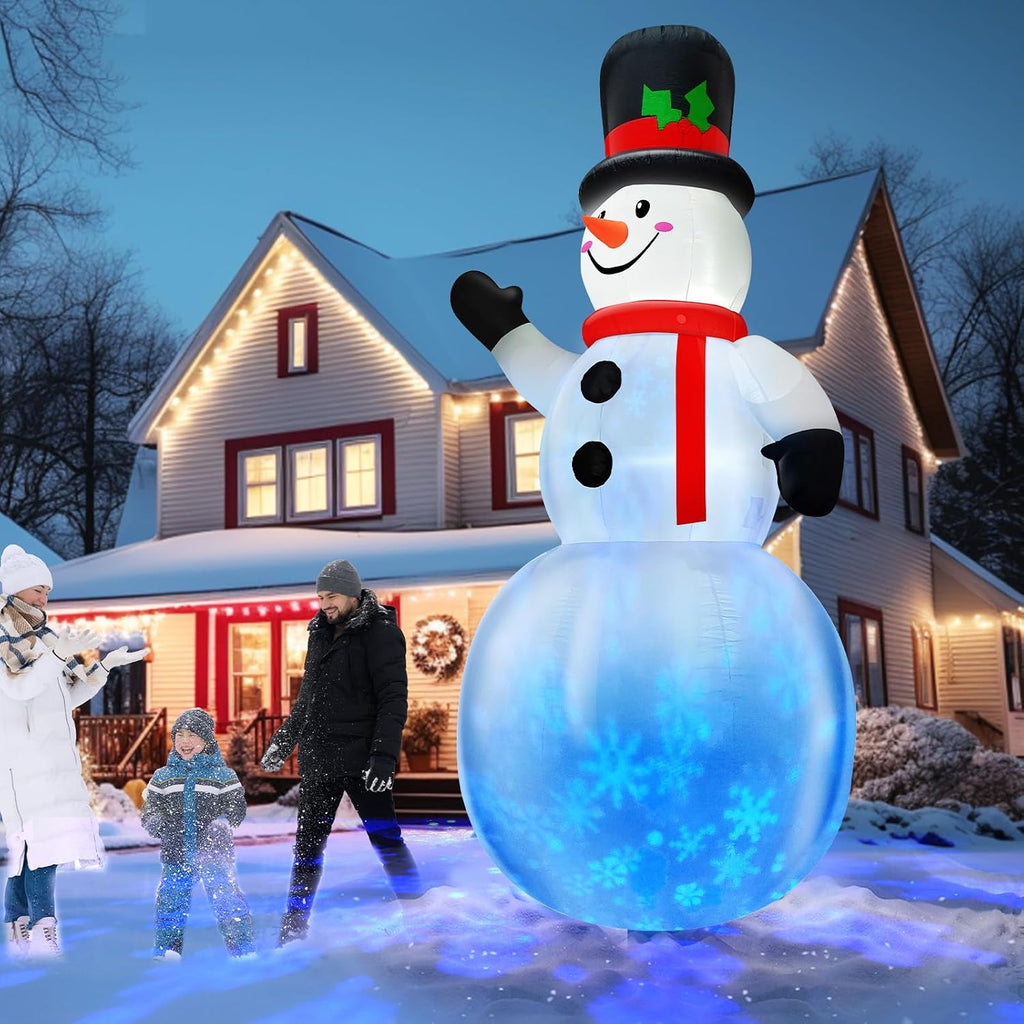 Rotating Snowflake Lights 12 Ft Giant Christmas Inflatables Snowman with Built-in LED Lights Christmas Decorations