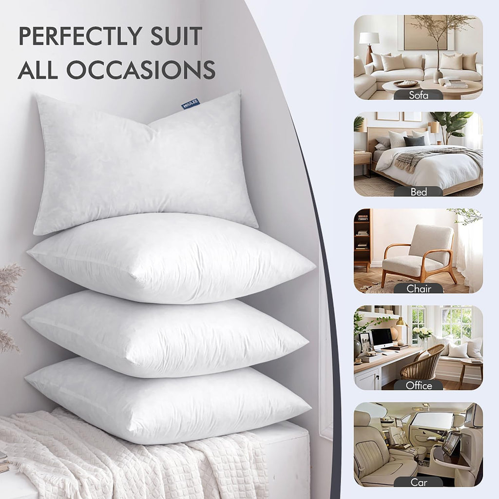 16x16 Pillow Inserts 2 Pack,Feather Mix Polycotton Pillows - Set of 2