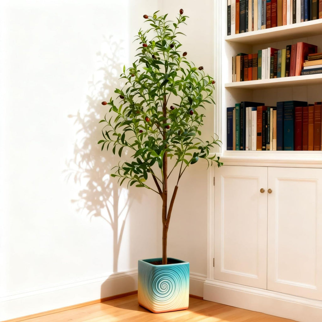 5FT Artificial Olive Tree Indoor, Tall Faux Olive Tree with Pot&Basket, Large Fake Olive Tree with Realistic 720 Silk