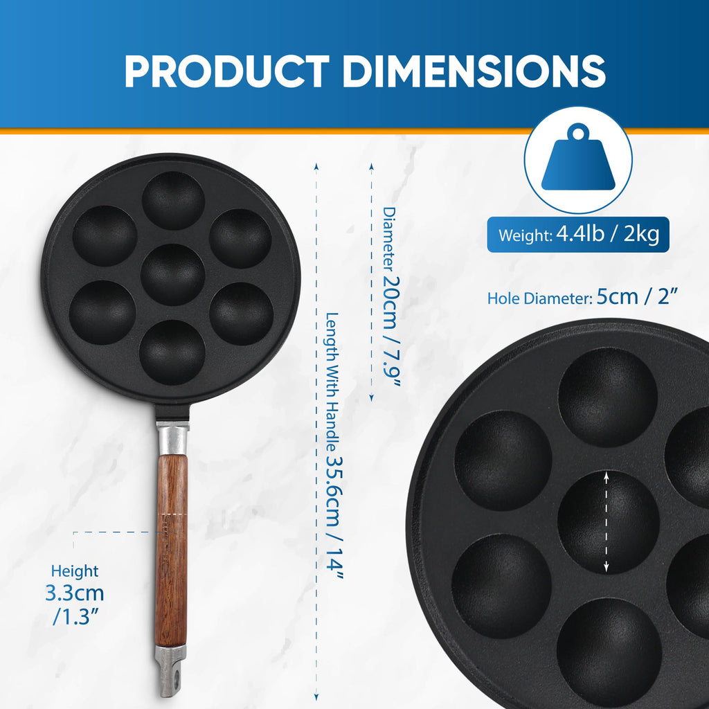 7-Hole Cast Iron Aebleskiver Pan