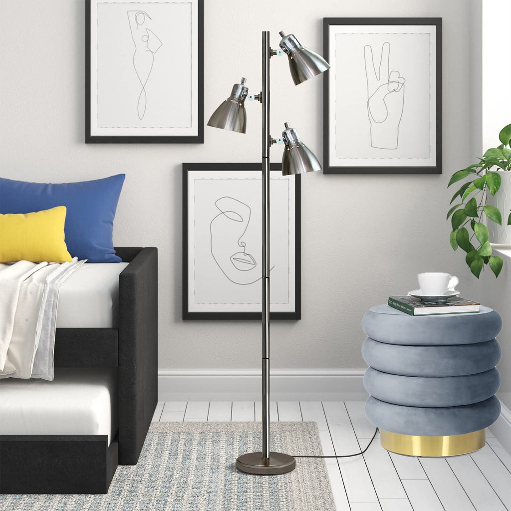 15.9 Inch Velvet Round Contemporary Modern Storage Ottoman Coffee Table with Gold Base, Grey