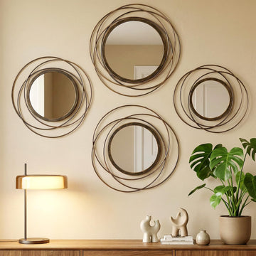 4 Pcs Decorative Wall Mirror Round Modern Circle Mounted Mirror Metal Wall Art Decor Living Room Entryway Dining Room