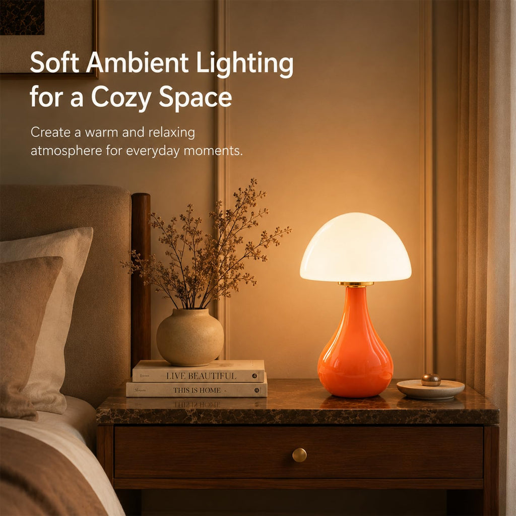Mushroom Table Lamp, Small Ceramic Bedside Lamp, Orange