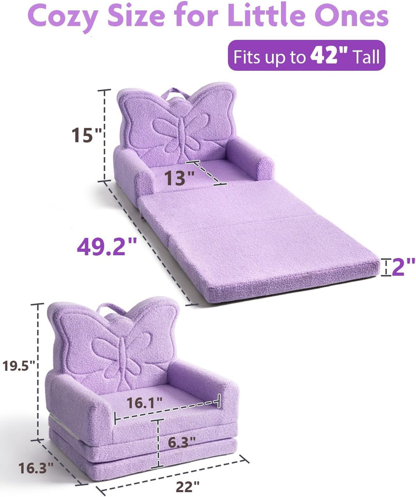 Kids Couch, in-1 Fold Out Comfy Chair, Medium, Purple Butterfly