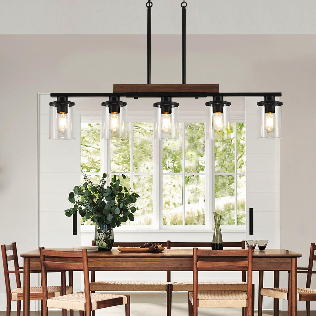 36.2" Kitchen Island Lighting, 5-Light Dining Room Chandelier Black