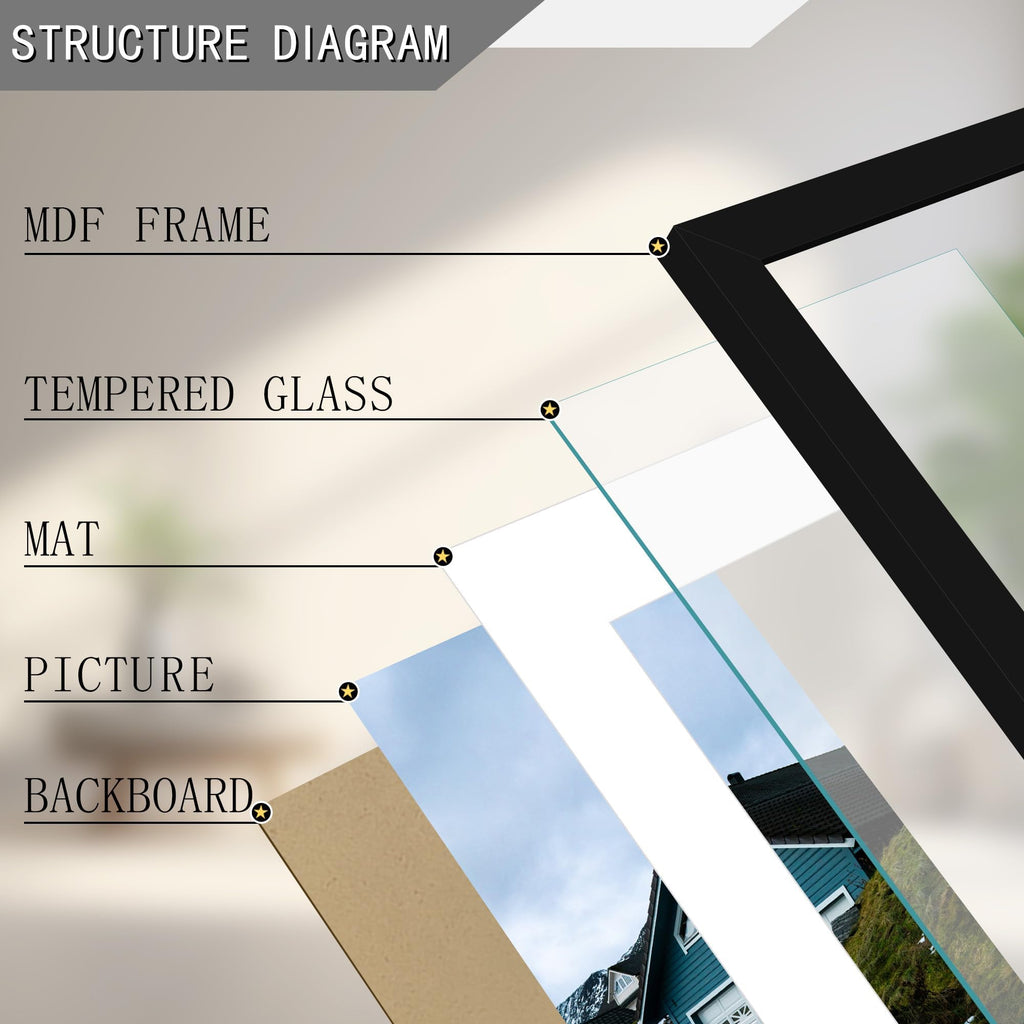 8x10 Black Classic Wood Picture Frame, Tempered Glass, 4 Pack