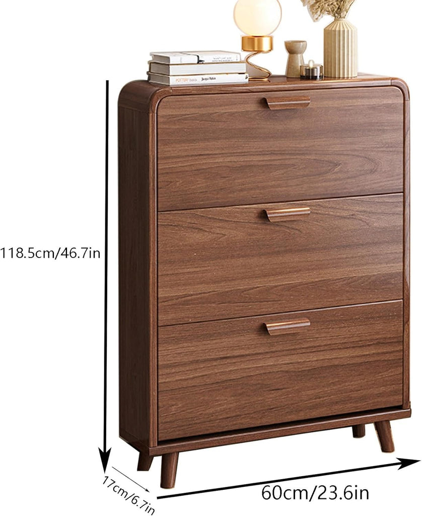 Modern Wall Mount Shoe Cabinet, 3-Tier, Brown, 60*17*119cm, 10-12 Pairs, Entryway/Living Room