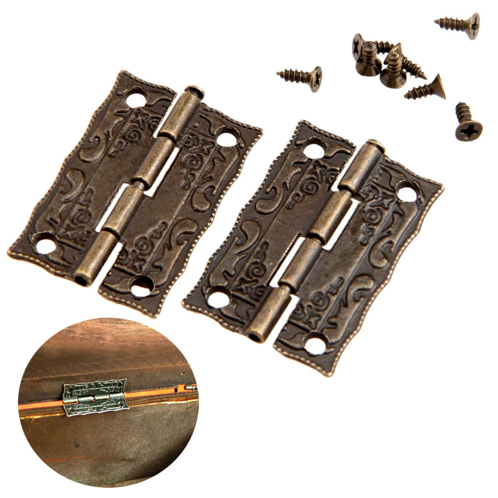 10Pcs Antique Bronze Small Hinges, Engraving Little Decorative Hinge