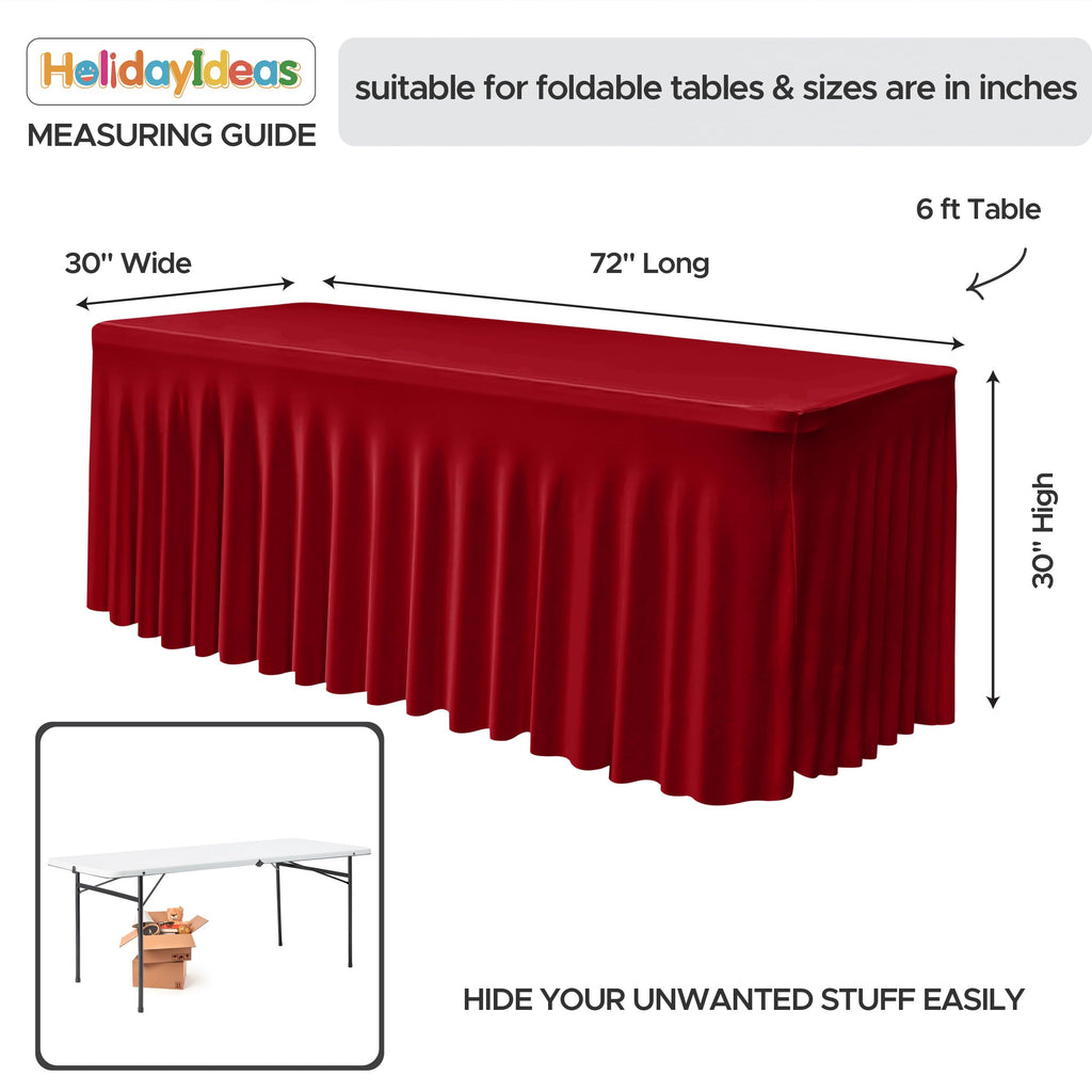 2 Pack Red Tablecloths Spandex Table Covers 6ft for Christmas Decor