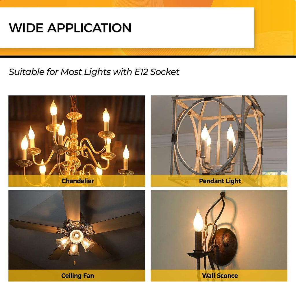 Frosted Candelabra Light Bulbs, 40W Eq Dimmable, 2700K 12 Pack