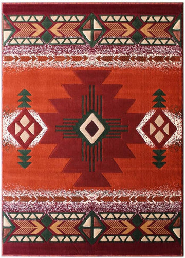 Southwest Native American Navajo Aztec Tribal Indian Orange Rust Carpet Area Rug