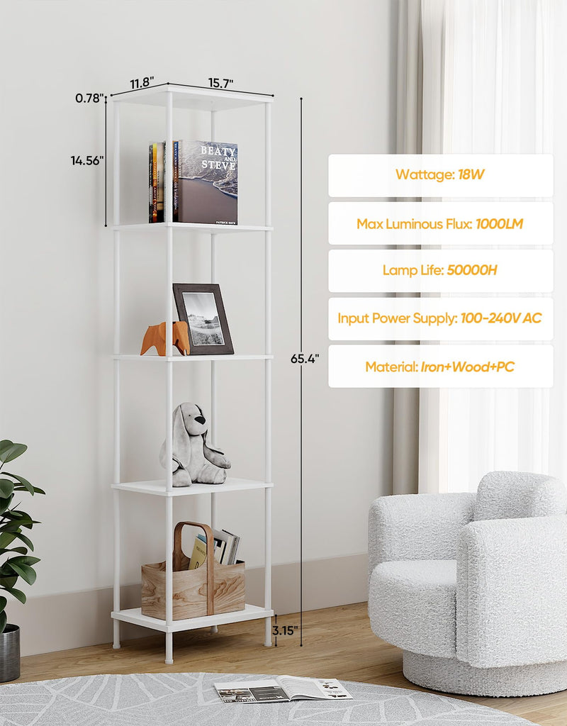 Display Shelf with RGBCW Light, Color Changing Curio Cabinet Floor Lamp with Shelves Corner Standing Column Lamp