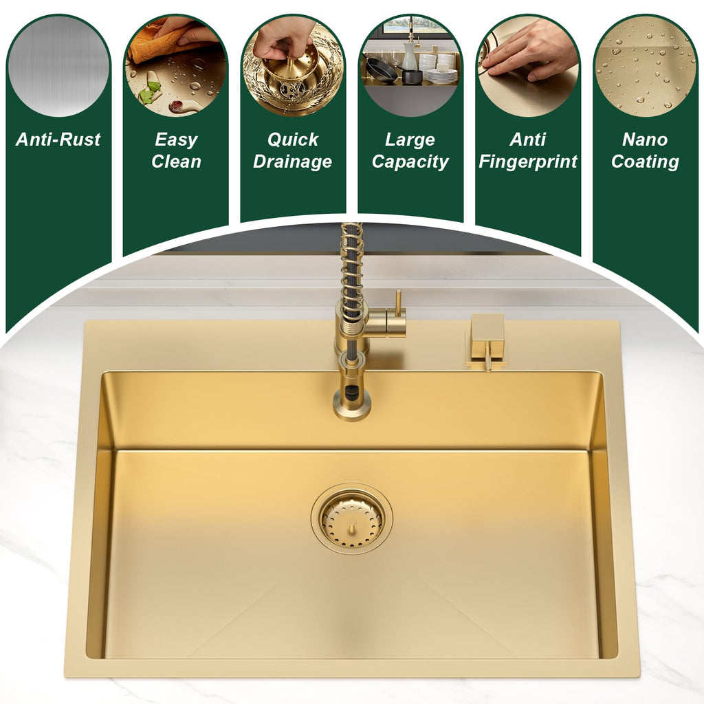 30 Inch Gold Stainless Steel Drop Sink with Offset