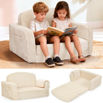 Extra Wide 2 in 1 Convertible Toddler Kids Couch - Corduroy Fold Out Kids Sofa Chair with Blanket, Comfy Comfortable