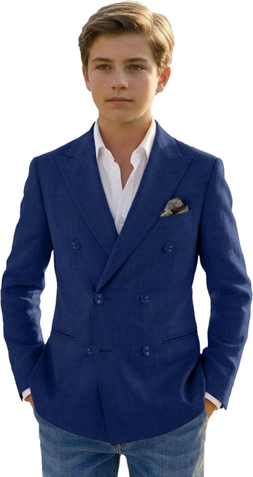 Kids Sport Coat for Boys Double Breasted Linen Casual Suit Jacket