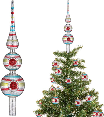 12" Mercury Glass Christmas Tree Topper,Flower,Vintage Floar