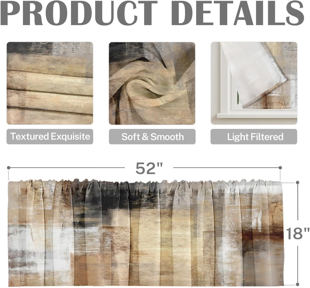 2 Pack Valances Window Treatments, Brown Abstract Modern Art Blackout Drapes Adjustable Curtain for Windows Living