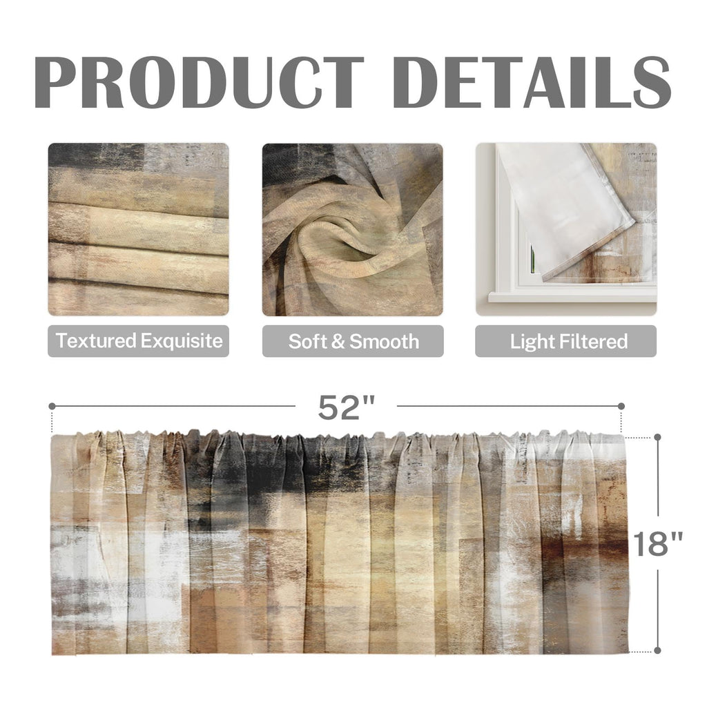 Valances for Windows, 4 Pack, 52x18 Inch, Brown Art