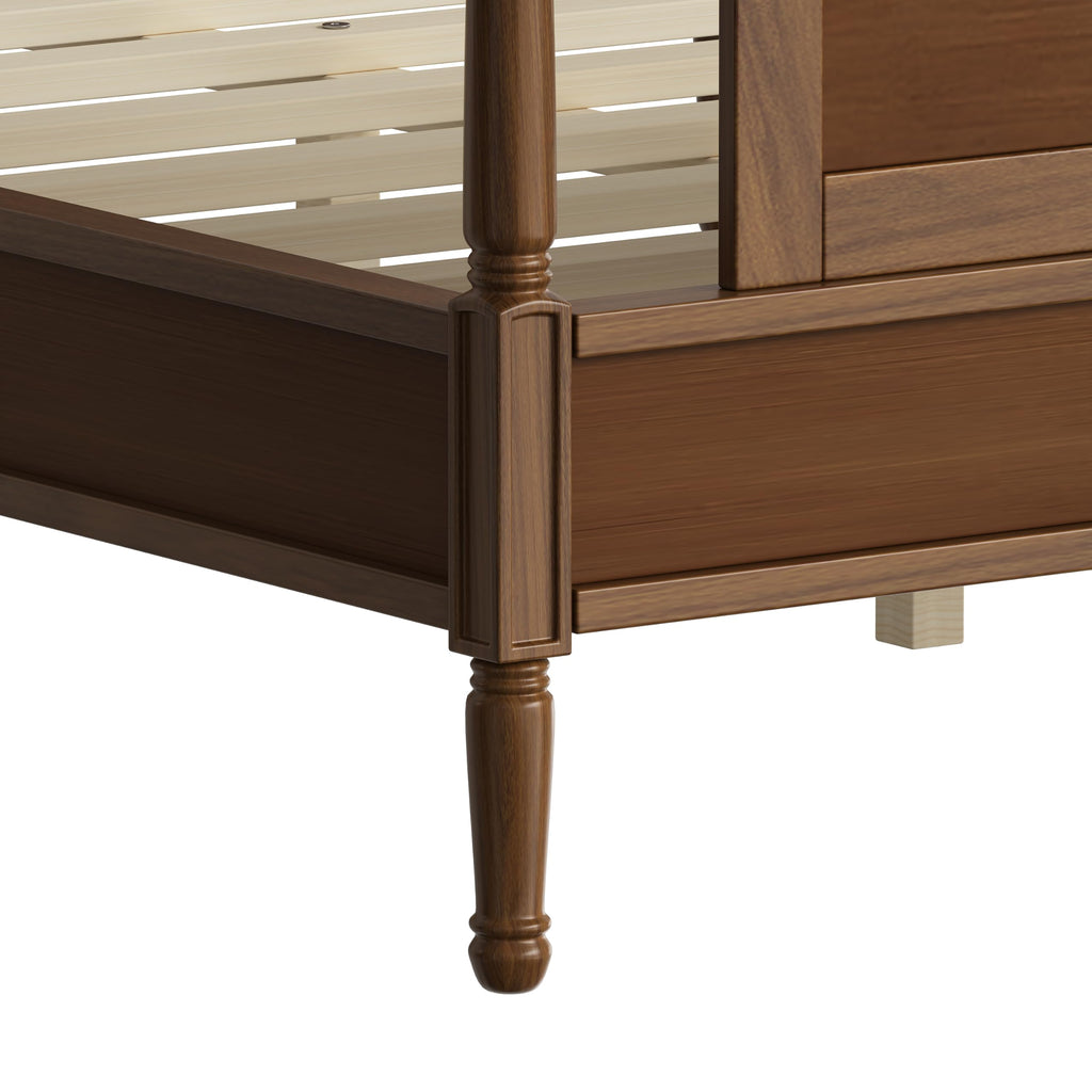 Farmhouse Traditional Platform Bed with Arched Headboard and Footboard, Cottage Panel Wooden Bed Frame