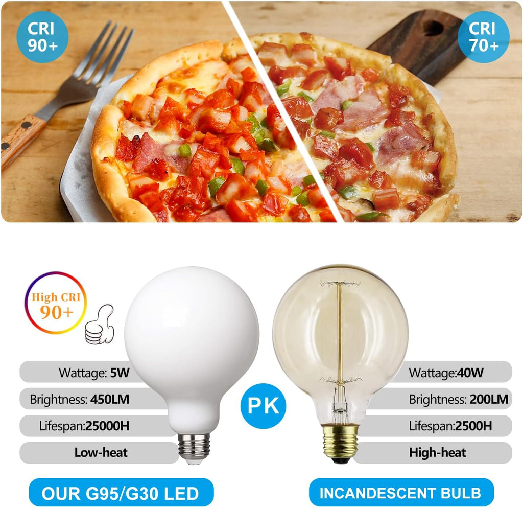 3Pack G30 Globe Light Bulbs, 5.5W Equivalent 60W Decorative LED Bulb