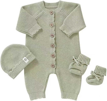 Organic Cotton Baby Sweater Knit Romper Hat Booties 3 Piece