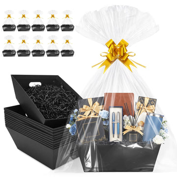 10 Pack Empty Gift Baskets to Fill - 12" x 10" Large Baskets for Gifts Empty, Sturdy DIY Gifts Baskets Sets with 500g