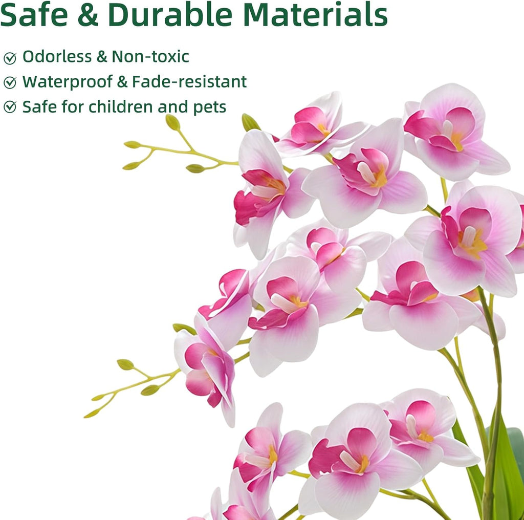 Artificial Orchid Potted Plant White Purple Fake Orchid Flowers White Pot