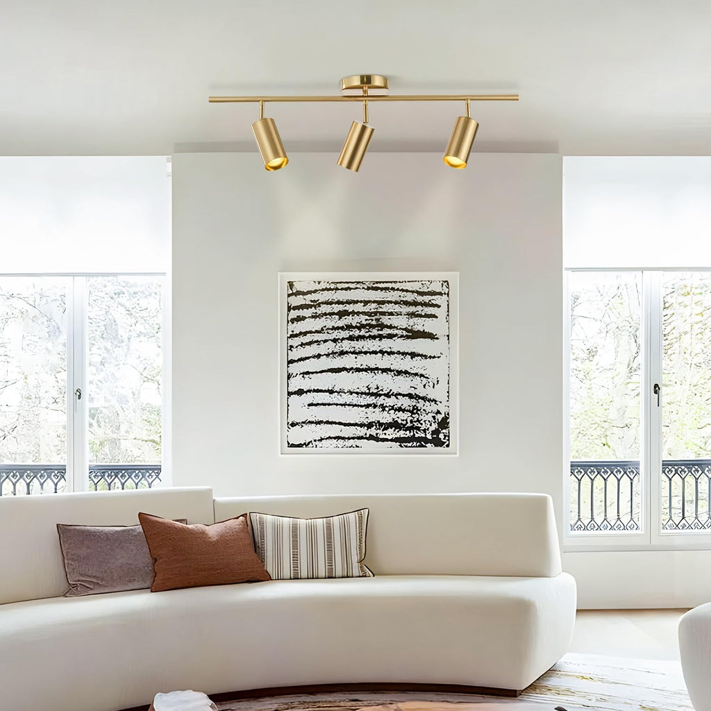 Gold 3-Lights Track Lighting Brushed Brass Ceiling Spotlight Light