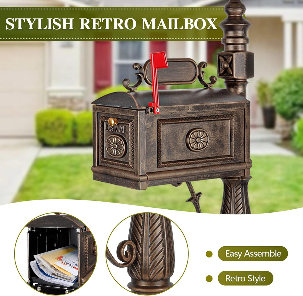 Barcelona Decorative Post Mailbox Combination Stratford Heavy Duty Postal Mail Box Cast Aluminum(Bronze)